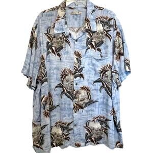 Batik Bay Hawaiian Camp Shirt Mens Size 3XB Light Blue Tropical Aloha Button 3X